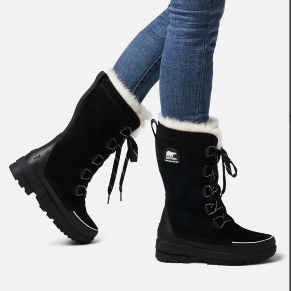 Sorel Tivoli Tall Waterproof Out Dry Boots Black Suede Faux Fur Lining Size 10.5 - Picture 16 of 16